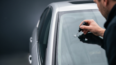 Applying SMITH GlassFix resin to a stone chip on a car windshield
